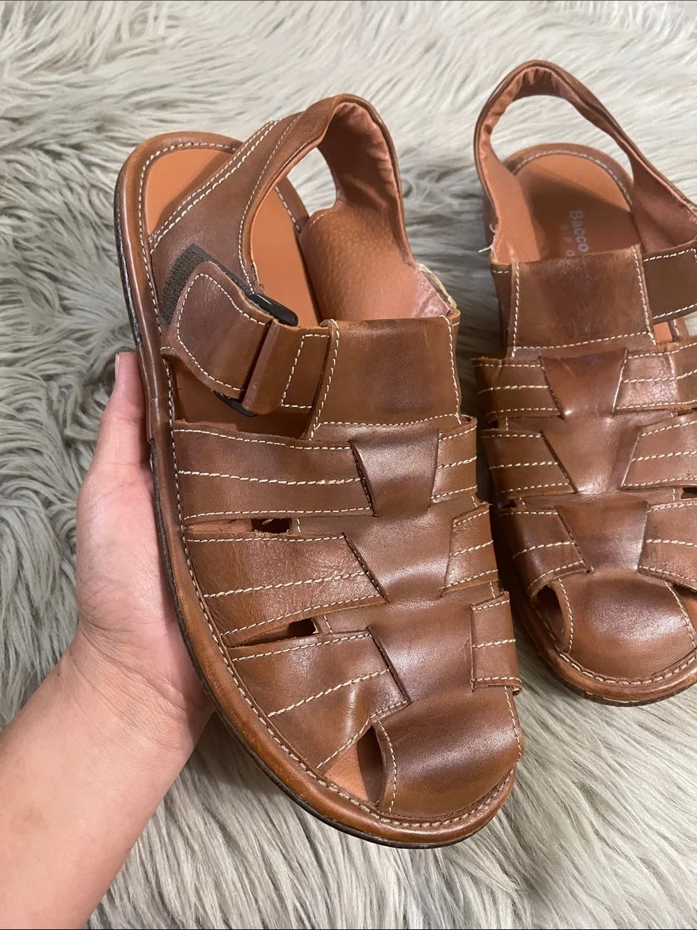 Bacco Bucci Men's Tan Leather Fisherman Sandals